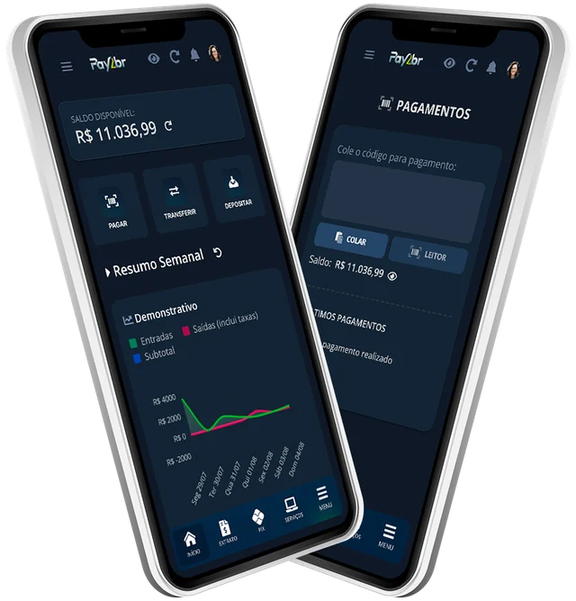 App Pay2BR aberto em dois celulares